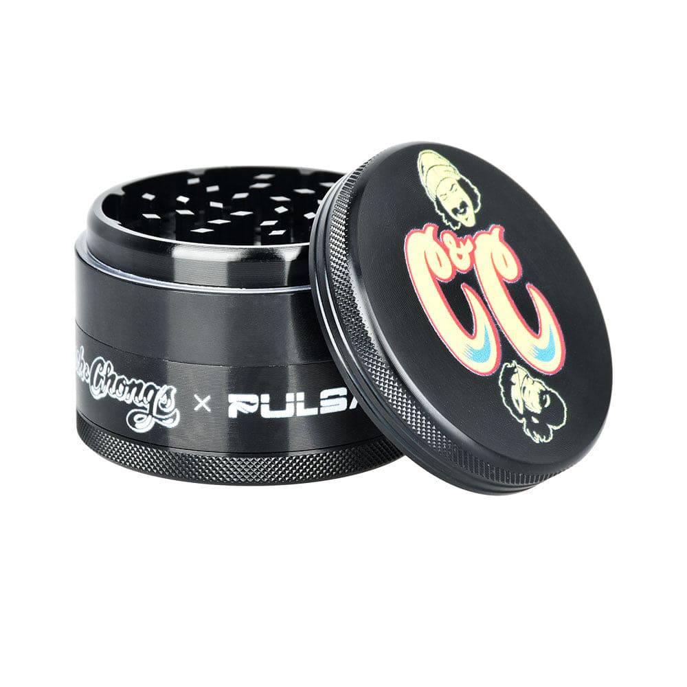 Cheech & Chong's™ x Pulsar Black Metal Grinder | 4pc | 2.5" - Discreet Smoker