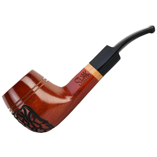 Pulsar Shire Pipes The Roscoe | Engraved Bulldog Saddle Stem Wood Pipe - Discreet Smoker