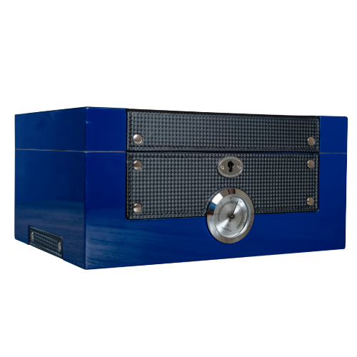 Glass Top Cobalt Blue Humboldt Humidor - Discreet Smoker