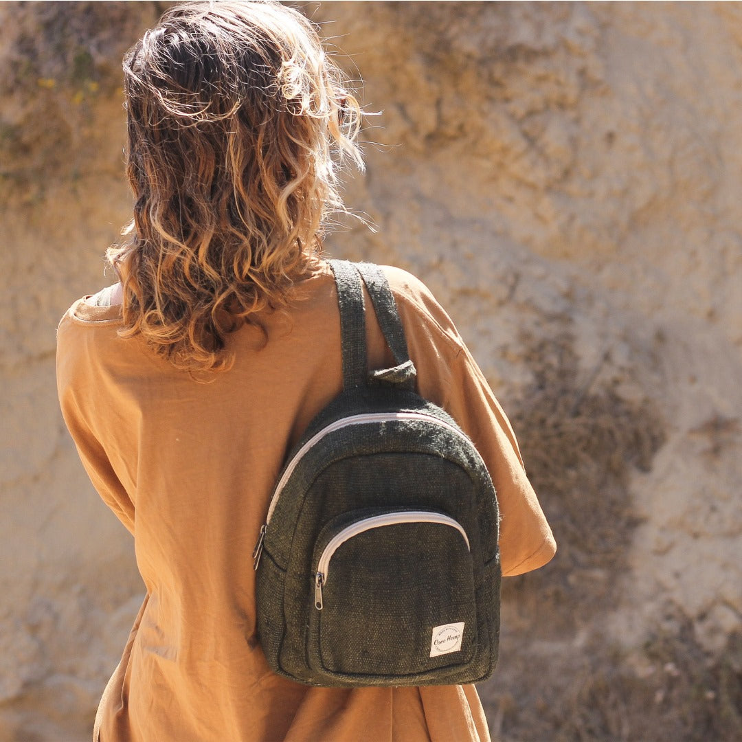 Core Hemp Mini Backpack - Green - With Model
