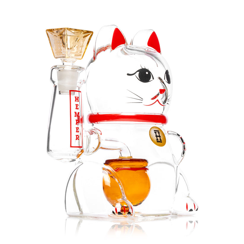 Hemper Lucky Money Cat XL Glass Bong – 7″ - Discreet Smoker