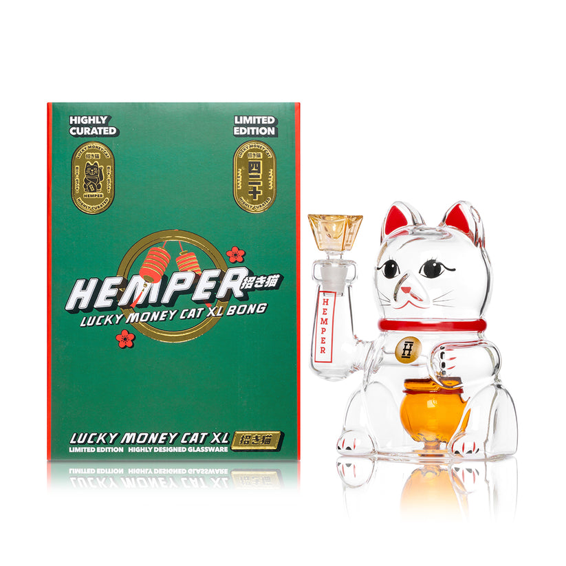 Hemper Lucky Money Cat XL Glass Bong – 7″ - Discreet Smoker