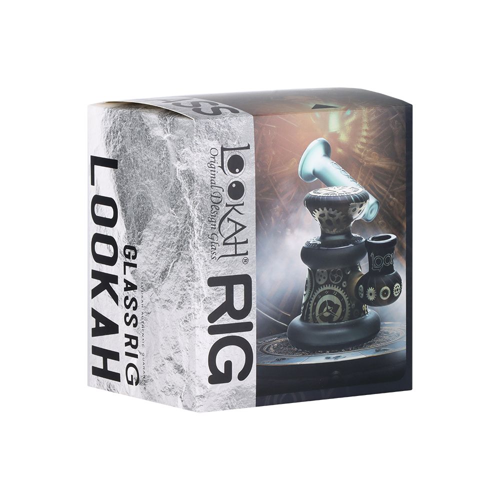 Lookah Glass Sacred Gear Black Etched Water Pipe - 5" / 14mm F - Discreet Smoker