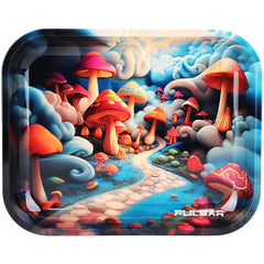 Pulsar Design Series Large Metal Rolling Tray - Shroom Path / 13"x11" - Discreet Smoker