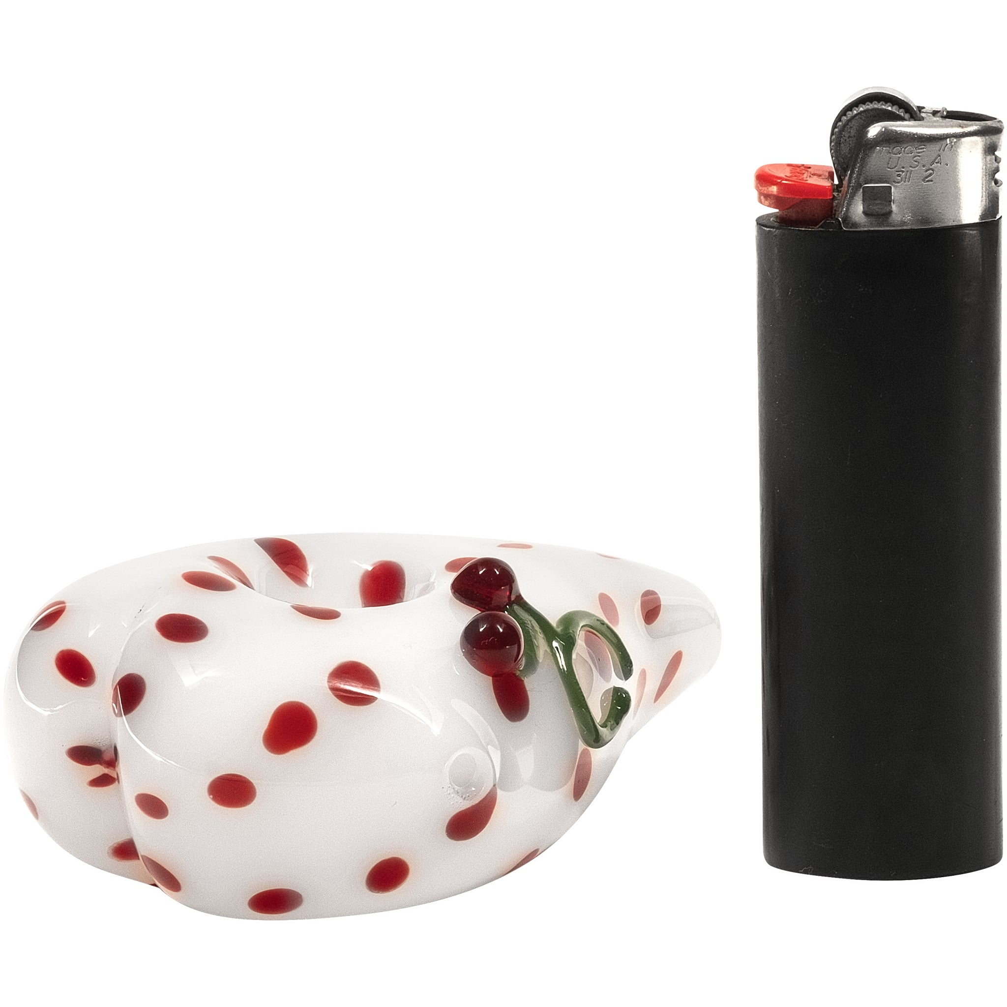 Elegant White Heart-Shaped Glass Hand Pipe with Red Polka Dots - Discreet Smoker
