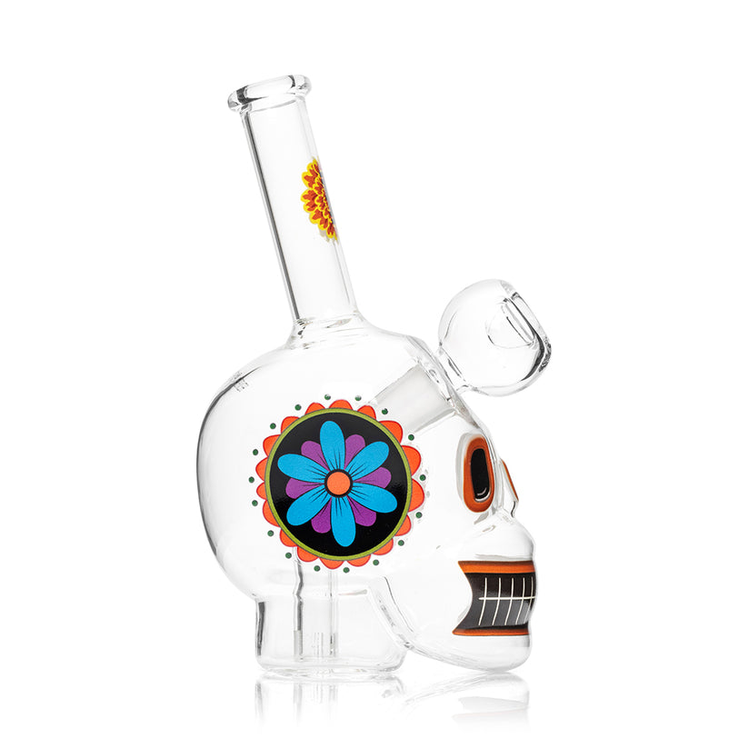 Hemper 6″ Dia De Los Muertos Skull Glass Bong – 14.5 mm Female – 5 mm Thick - Discreet Smoker