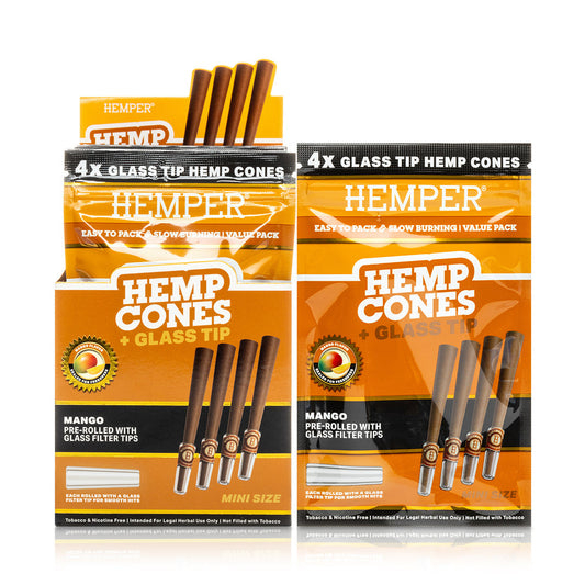 Pre-Rolled 4PK Mini Size Glass Tipped Hemp Cones | 12ct Display - Discreet Smoker
