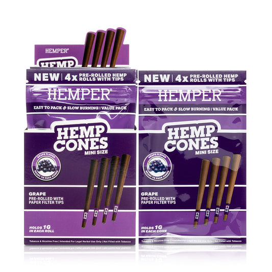 Pre-Rolled Mini Size Paper Tip Hemp Cones | 4PK Display - Discreet Smoker