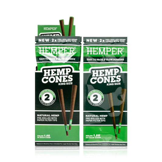 Pre-Rolled 2PK King Size Paper Tip Hemp Cones | 12ct Display - Discreet Smoker