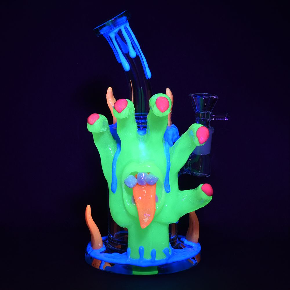 Reach Out And Taste The World Glow In The Dark Water Pipe - 8" / 14mm F