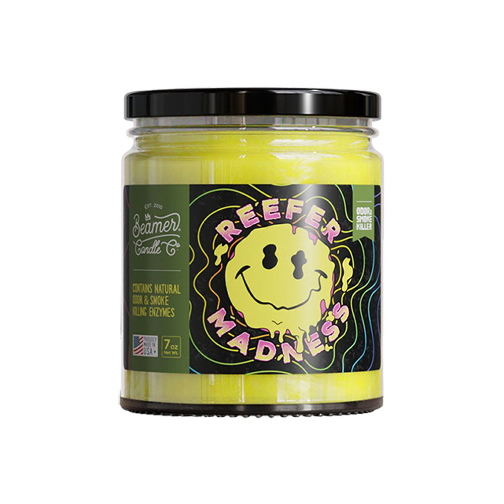 Beamer Candle Co. Odor & Smoke Killer Glass Jar Candle | Reefer Madness | 7oz - Discreet Smoker