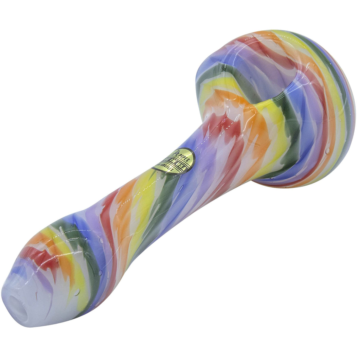LA Pipes "Rainbow Tie-Dye" Glass Spoon Pipe on White - Discreet Smoker