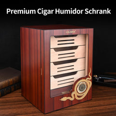 Cigar Humidor Cabinet, Cedar Wood Desktop Cigar Case with Digital Hygrometer, 4-Tier Compartments and Accessories Drawer, Holds 100-150 Cigars, Gifts for Men, Dad & Father