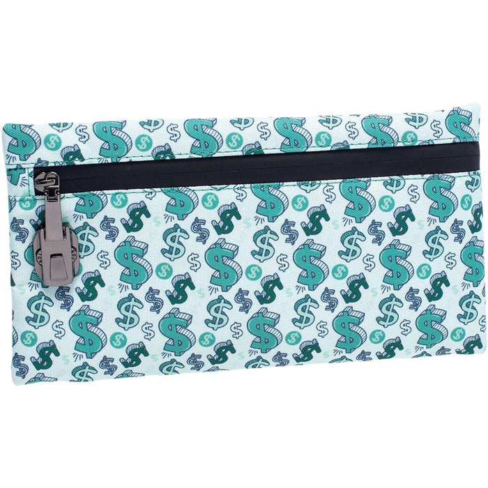 Smell Proof Zippered Fabric Pouch | 11" x 6", Dollar Signs