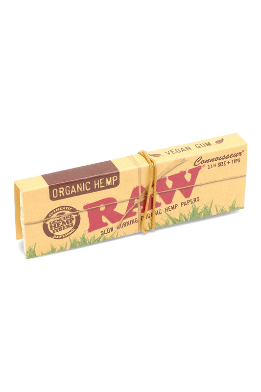RAW Organic Hemp Connoisseur 1¼ + Tips – 24-Count Display - Discreet Smoker