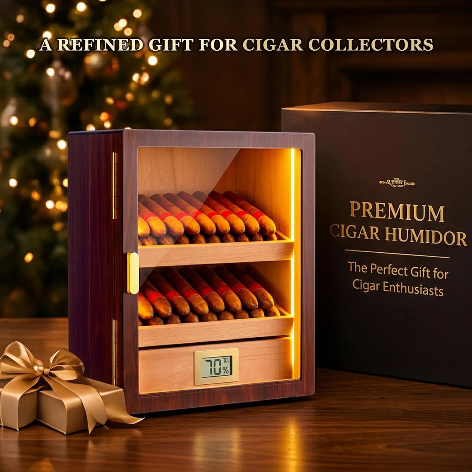 60-100 Count Cigar Humidor Cabinet with LED and Digital Hygrometer