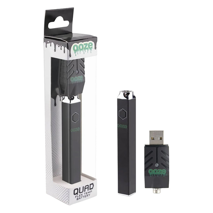 Ooze Quad Flex Temp Square Vape Pen 510 Battery, Ooze Black