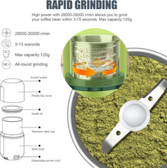 COOL KNIGHT Herb Grinder [Large Capacity/Fast/Electric ]-Spice Herb Coffee Grinder with Pollen Catcher/- 7.5" (Green)