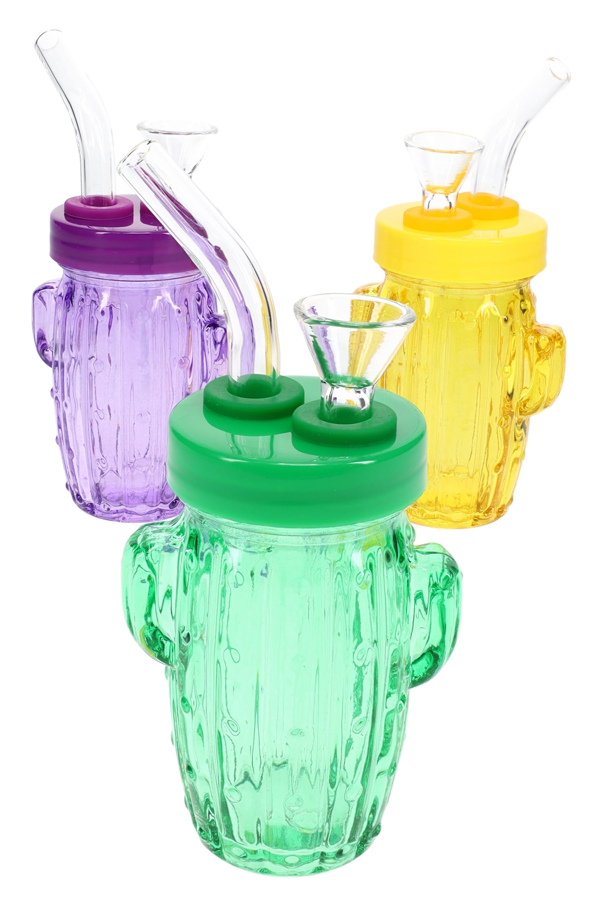 Colored Glass Cactus Water Pipe “Desert Sipper” – 3.5″ - Discreet Smoker