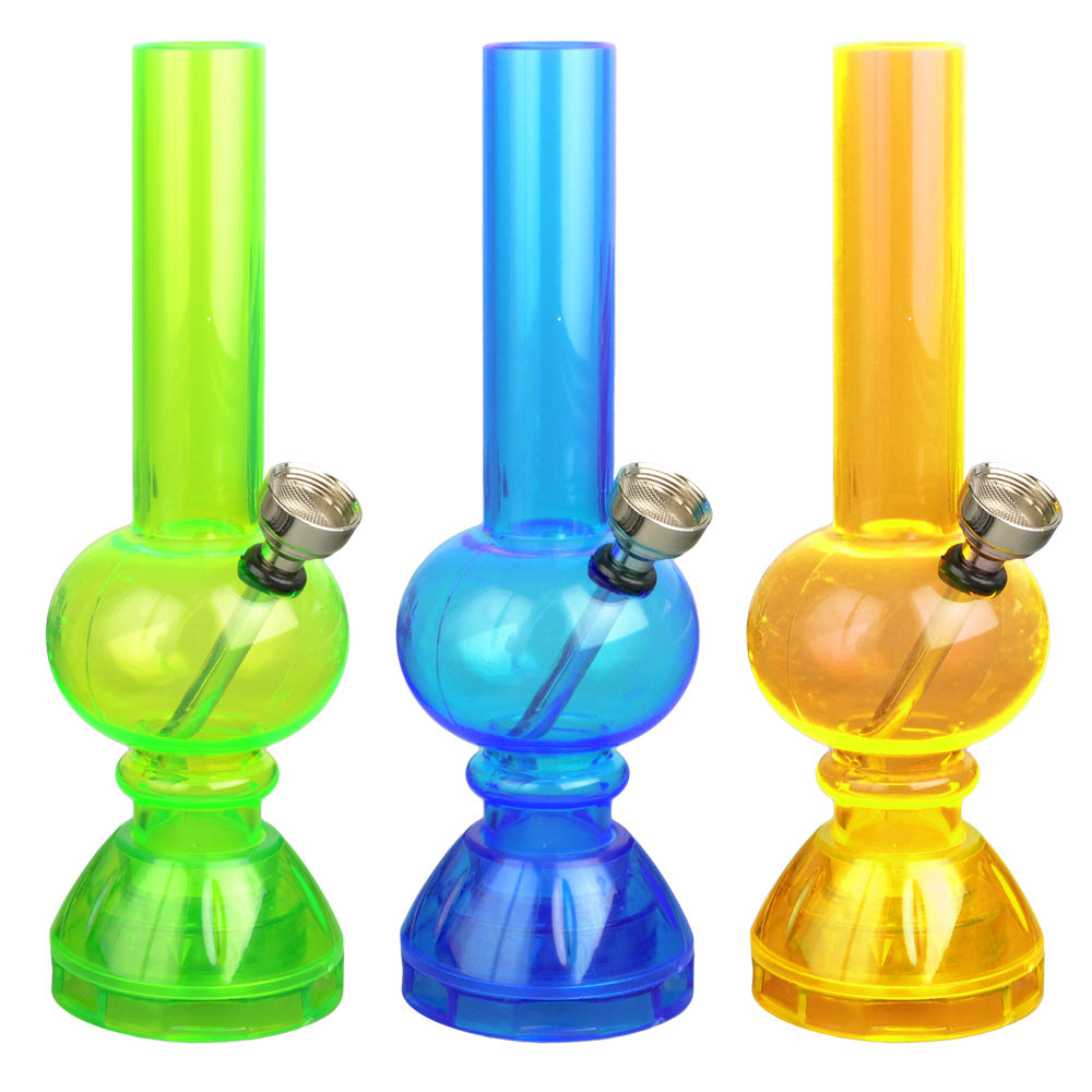 Mini Acrylic Water Pipe w/ Grinder Base- 6.75" / Colors Vary