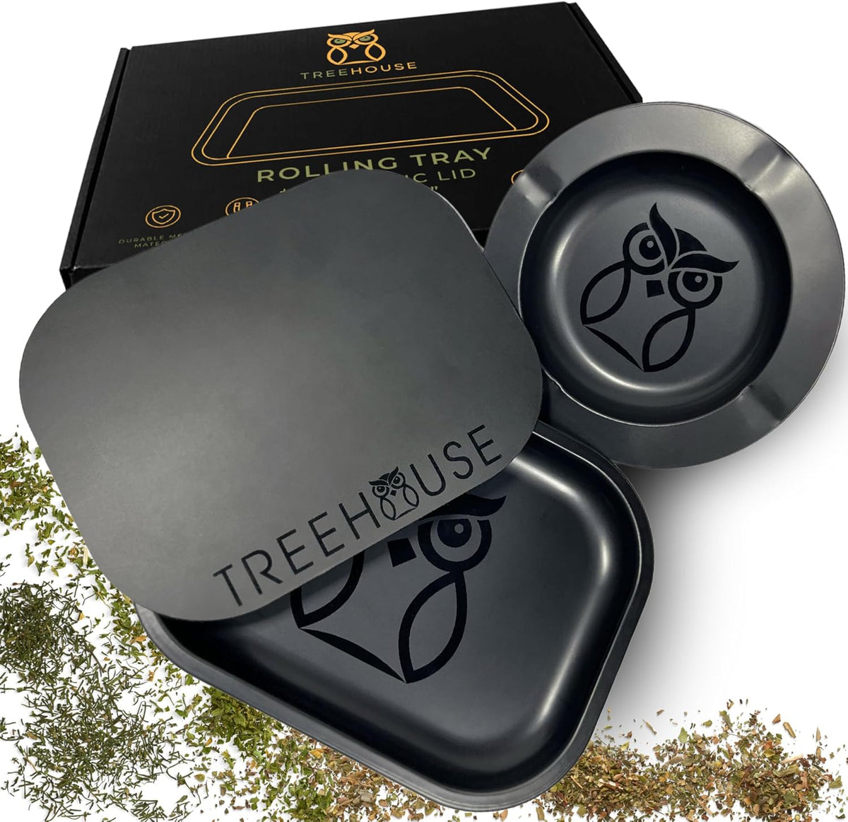 Black  Rolling Tray Set with PVC Soft Magnetic Lid, Ashtray Included for Home Storage or Travel - 7" X 5.5", Small, Cute