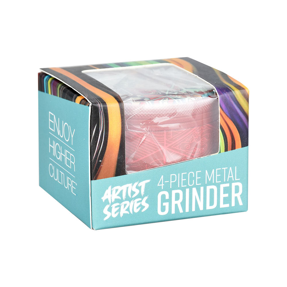 Pulsar Design Series Grinder with Side Art - Symbolic Tiles / 4pc / 2.5" - Discreet Smoker