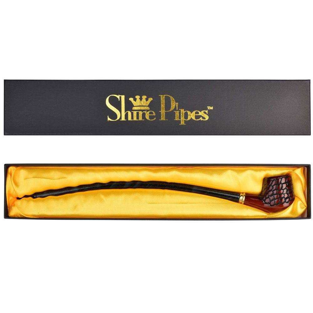 Pulsar Shire Pipes Curved Engraved Cherry Wood Tobacco Pipe - 15" - Discreet Smoker