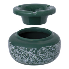 Fujima Moroccan Ceramic Ashtray - Green Floral / 5" - Discreet Smoker
