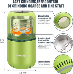COOL KNIGHT Herb Grinder [Large Capacity/Fast/Electric ]-Spice Herb Coffee Grinder with Pollen Catcher/- 7.5" (Green)