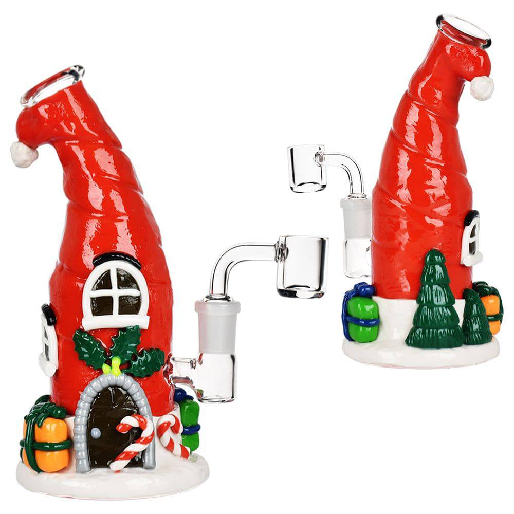 Santa Cap Elf House Resin On Glass Dab Rig - 7.5" / 14mm F - Discreet Smoker