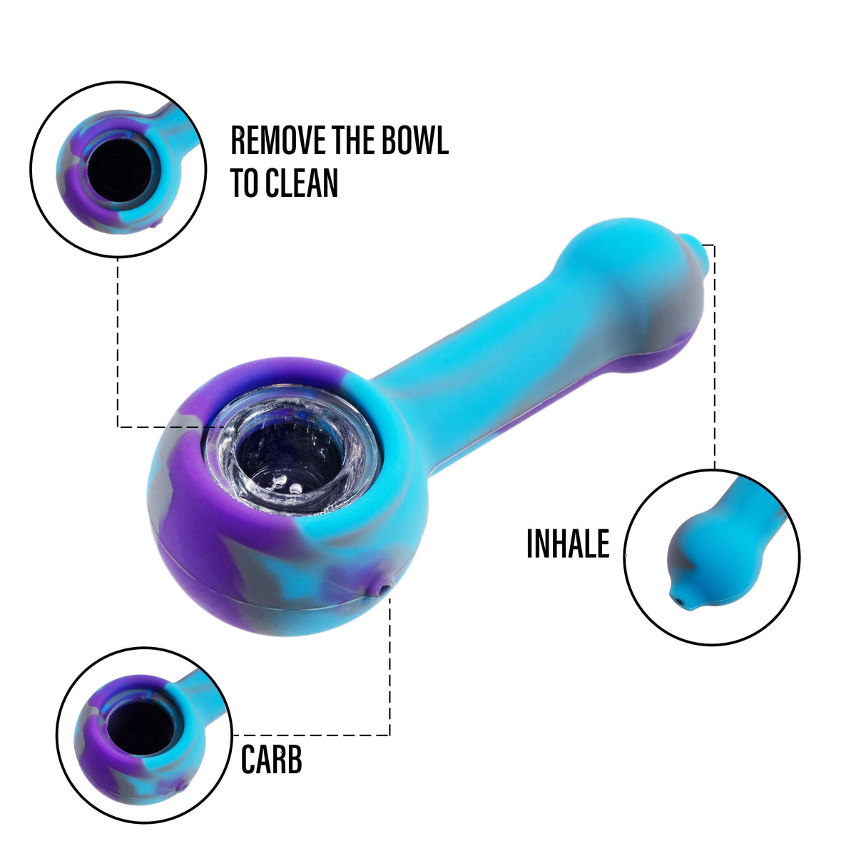 Silicone Spoon Pipe with Glass Bowl from 3 Gates Global - Discreet Smoker