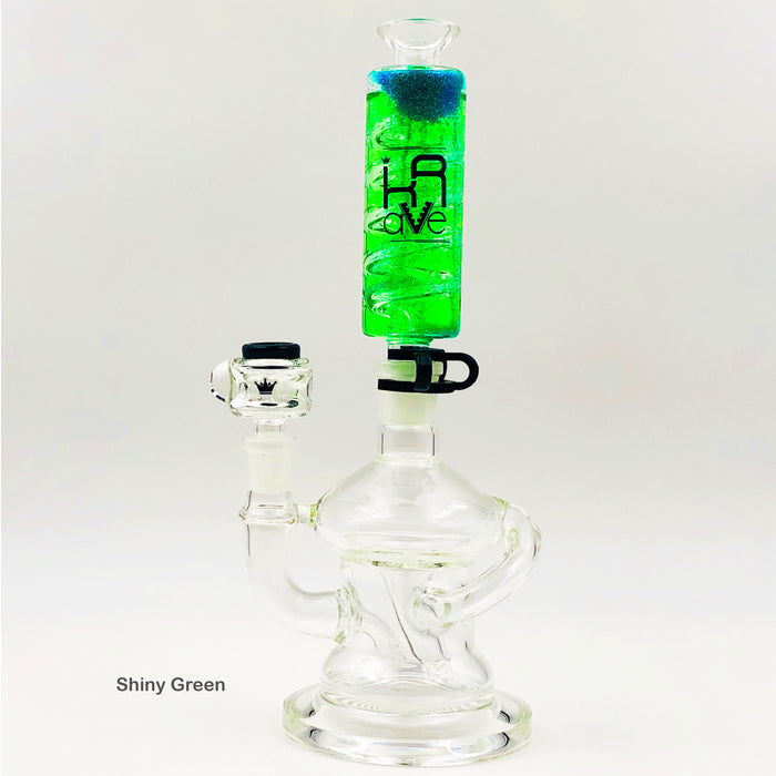 Krave Glass Freezable Recycler Bong, Green Galaxy Dust