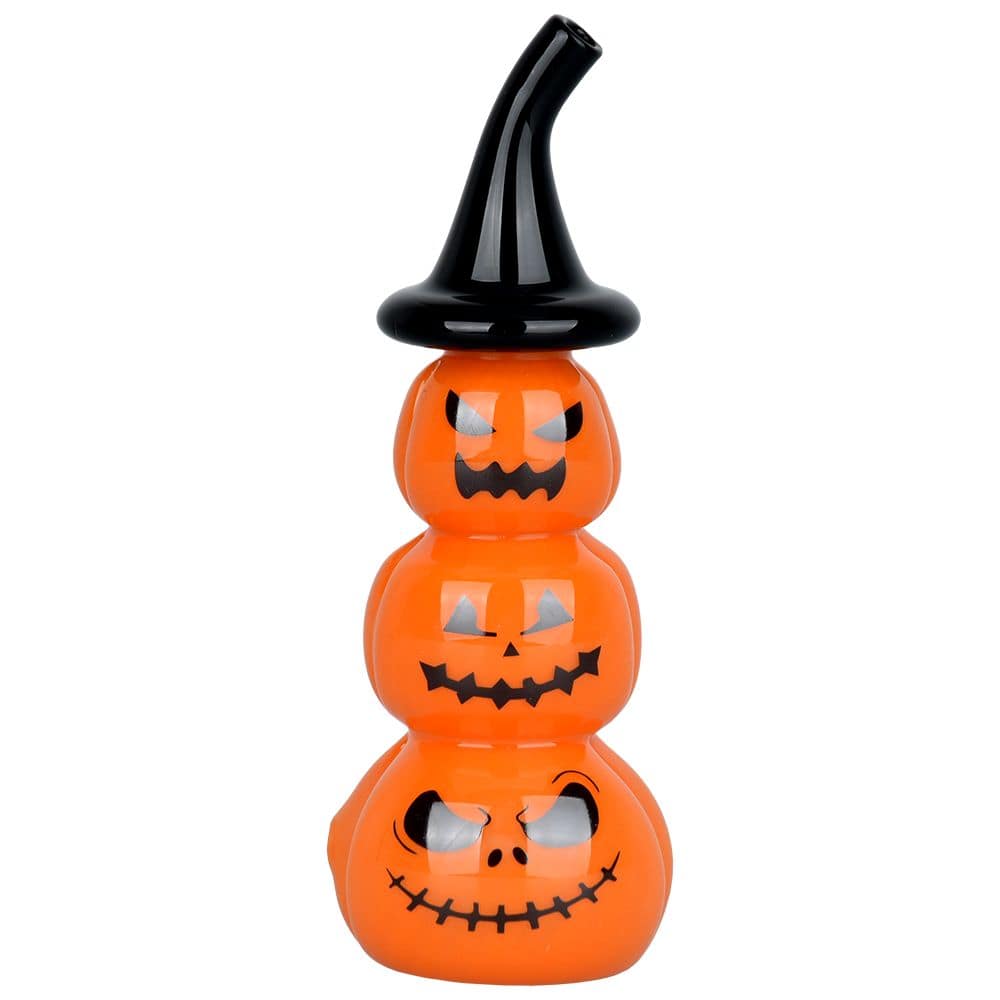 Stacked Jack-O-Lantern Glass Hand Pipe - 5" - Discreet Smoker