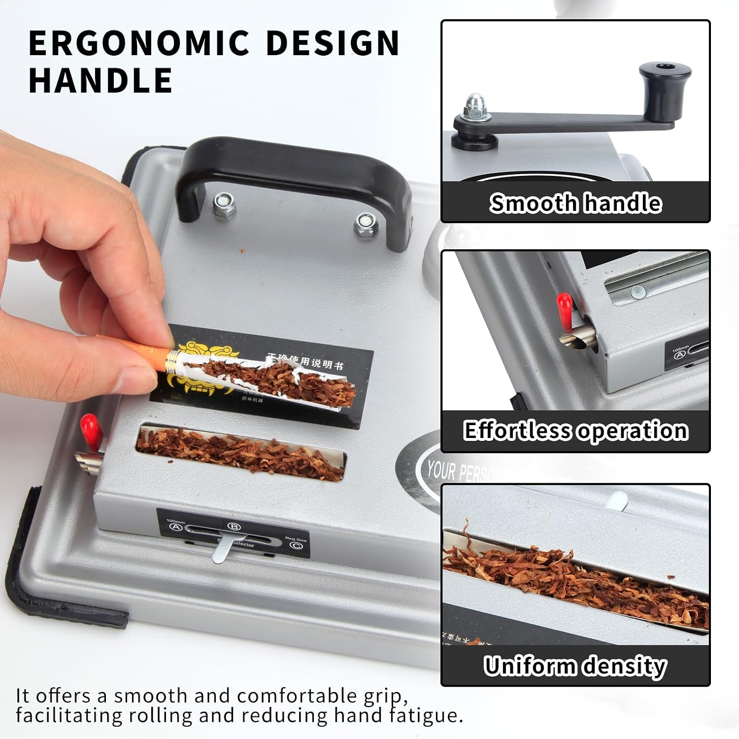 Manual Cigarette Rolling Machine Tobacco Injector for 8Mm Diameter Cigarette Tubes, Makes 80-100Mm Length Cigarettes, Portable Handheld Cigarette Maker (Silver)