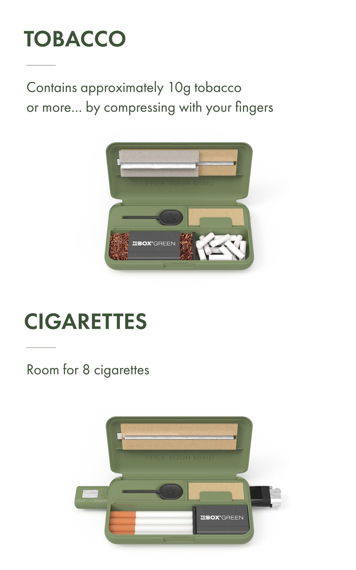 Tobox Green All-In-One Pocket Size Smell-Proof Stash Box Rolling Kit - Discreet Smoker