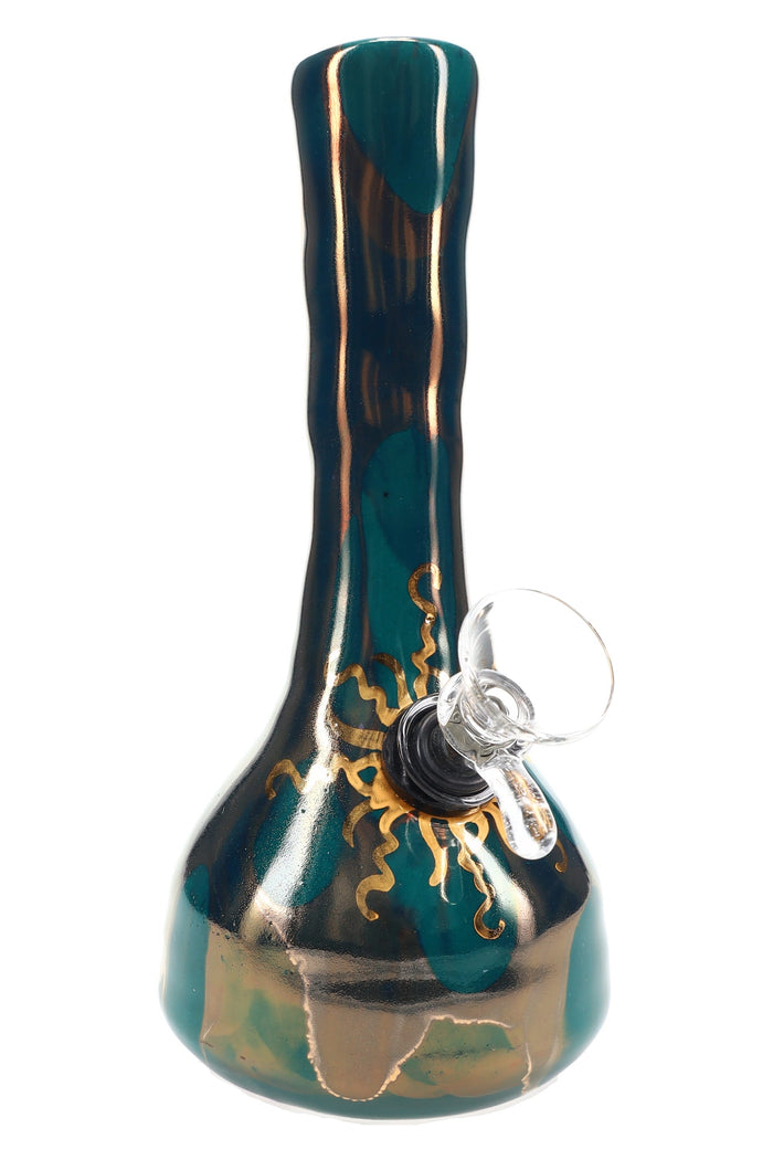 Ancient Creations Ceramics 6″ Ceramic Beaker Bong – 22K Gold – US-Made, Teal