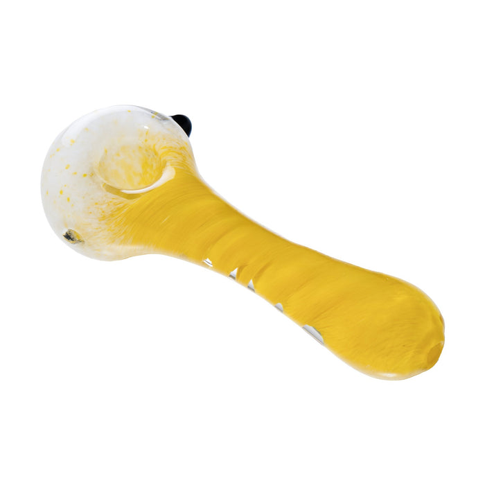 Human Grade IO Twist Spoon Pipe, White Frit with Yellow