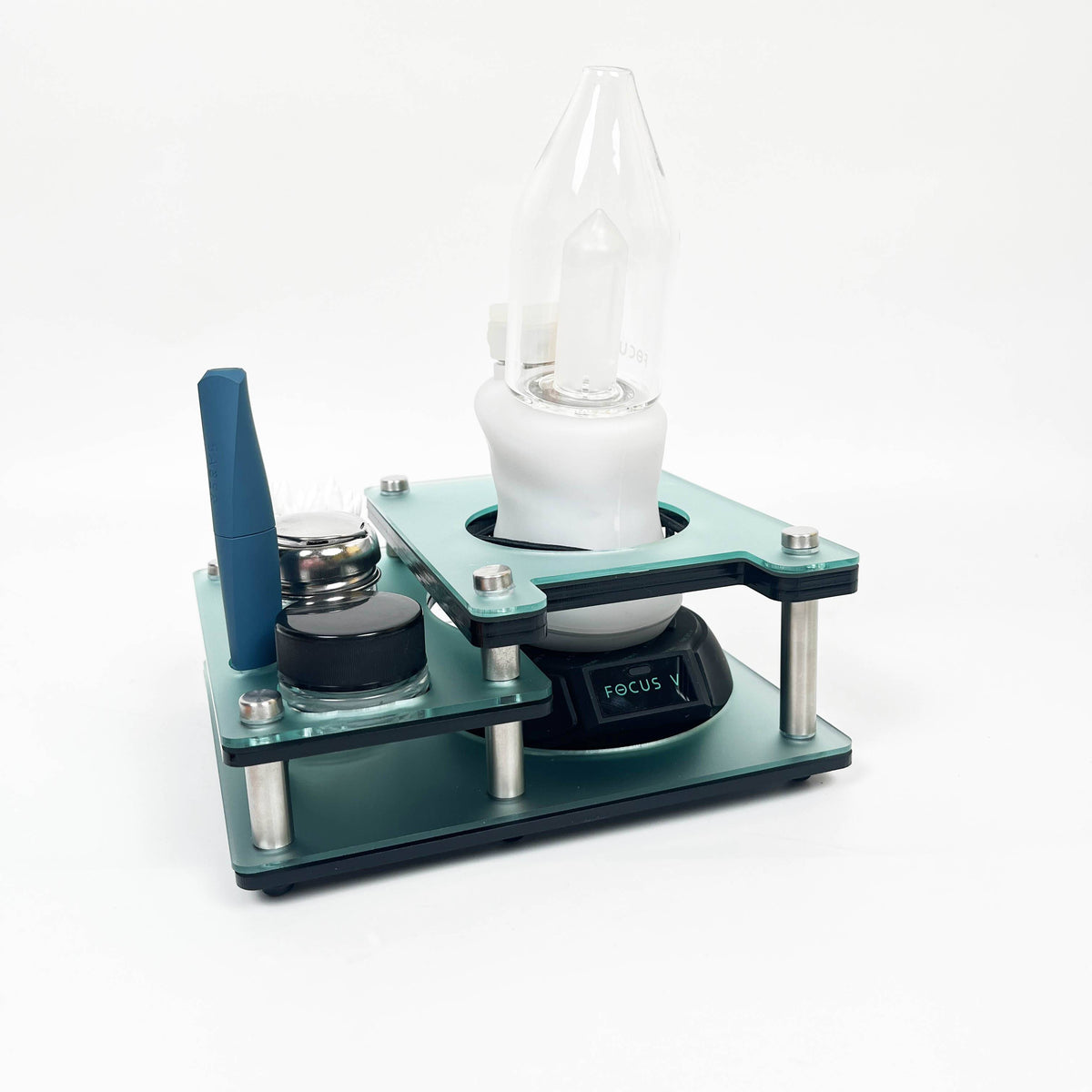Focus V Carta 2 Rig Station Dab Session Organizer and Cleaning Tray That Holds the Charging Dock With ISO Pump and Swab Beaker - Discreet Smoker