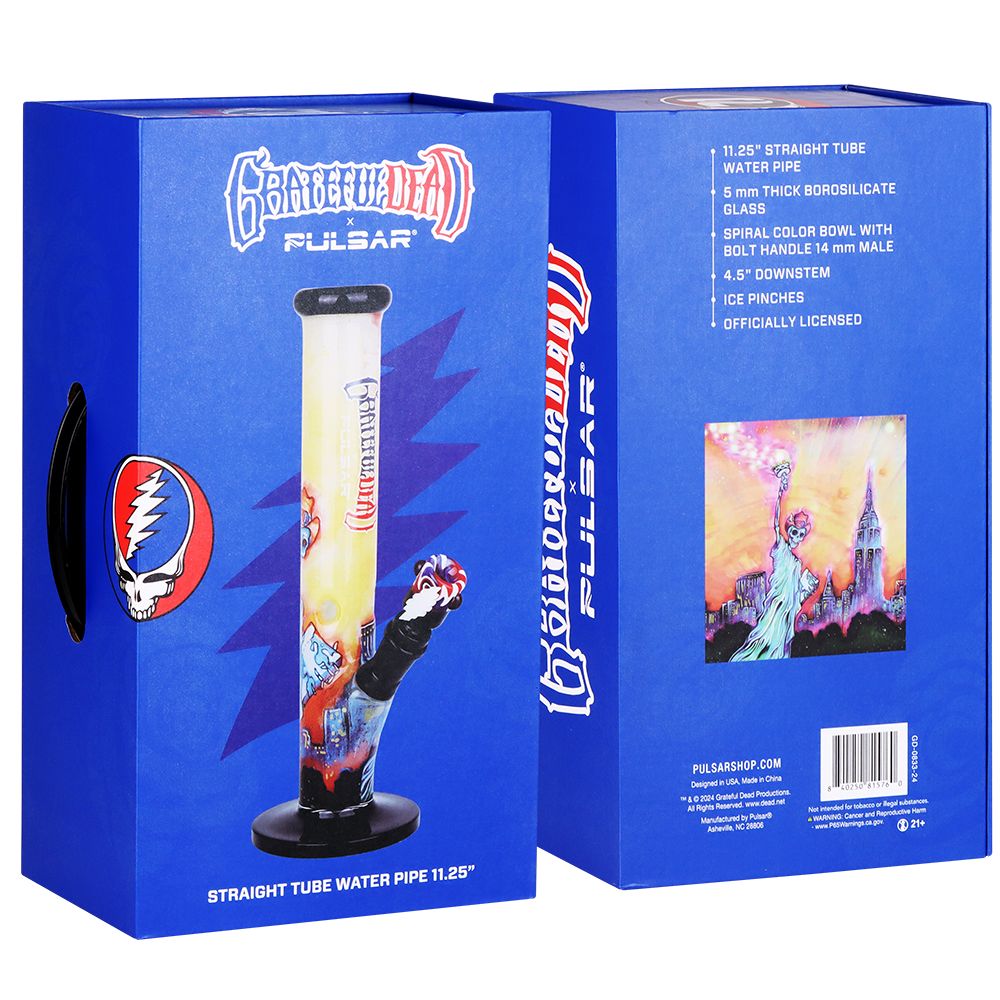 The Grateful Dead x Pulsar Inside Print Straight Tube Glass Water Pipe | 11.25" | 14mm F - Discreet Smoker