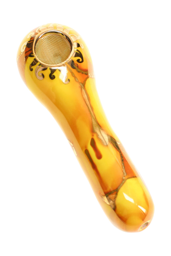 Ancient Creations Ceramics 4″ Ceramic Spoon Hand Pipe – Brass Screen – US-Made, Sun Yellow