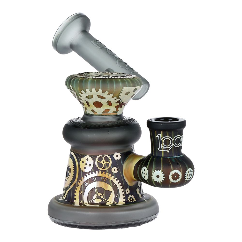 Lookah Glass Sacred Gear Black Etched Water Pipe - 5" / 14mm F - Discreet Smoker