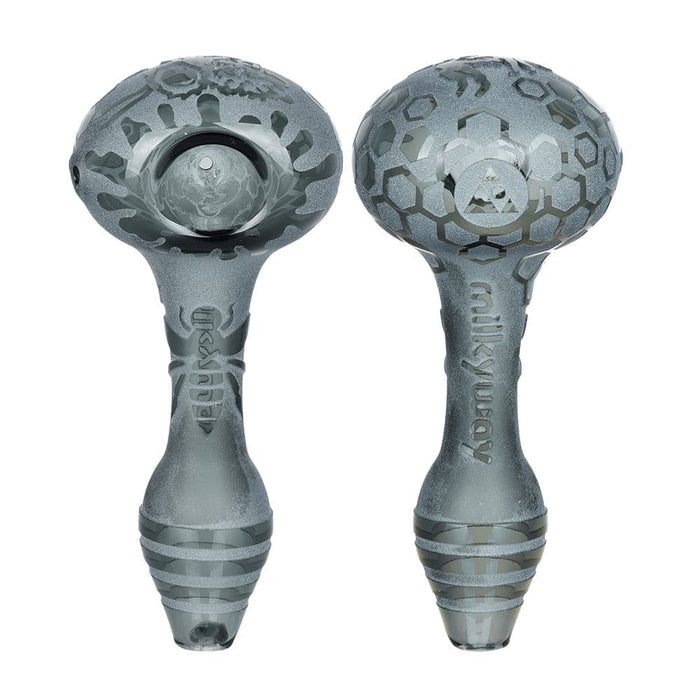 Milkyway Bee Hive Sandblasted Glass Spoon Pipe | 4.5", Smoke