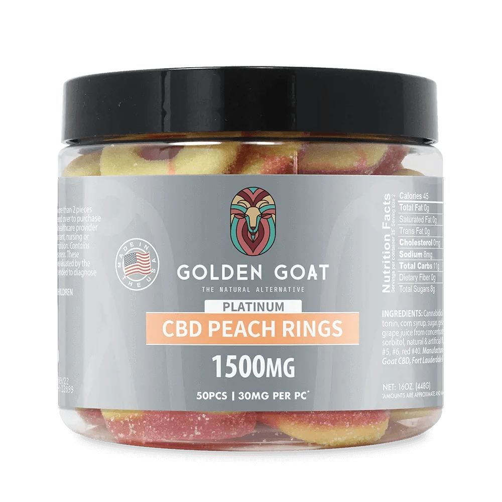 Golden Goat Platinum CBD Gummies 1500mg - Peach Rings - Discreet Smoker