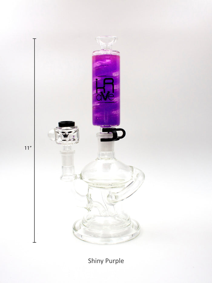 Krave Glass Freezable Recycler Bong, Purple Galaxy Dust