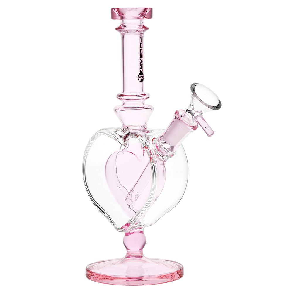 Pulsar Pink Heart Chalice Glass Water Pipe - 9" / 14mm F - Discreet Smoker