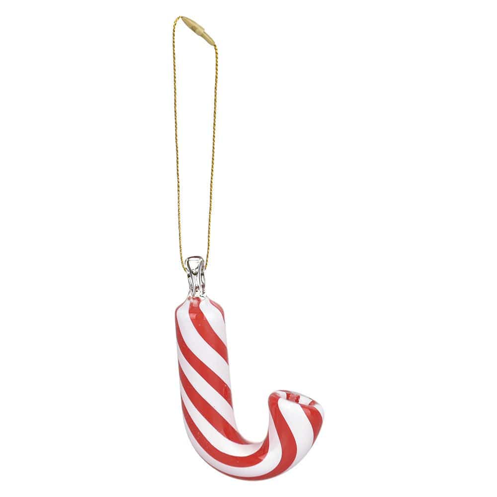 Santa's Secret Hangable Glass Christmas Ornament Hand Pipe - 3.25" / Candy Cane - Discreet Smoker