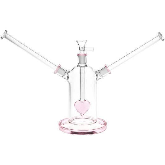 Date Night Heart Perc Dual Neck Glass Water Pipe - 7" / 14mm F - Discreet Smoker