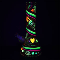 Rainbow Pride Glow In The Dark Glass Water Pipe - 12.5" / 14mm F - Discreet Smoker