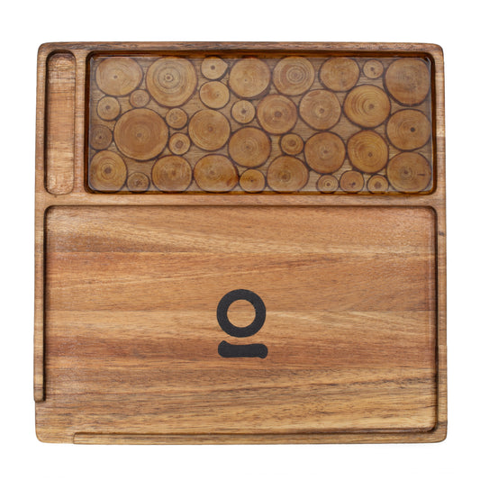 Ongrok Premium Natural Acacia Wood Tray | 9.5" x 9.5" - Discreet Smoker