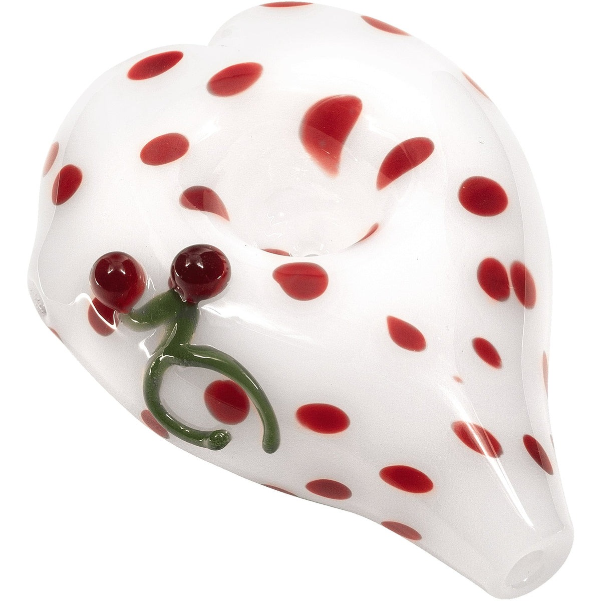 Elegant White Heart-Shaped Glass Hand Pipe with Red Polka Dots - Discreet Smoker